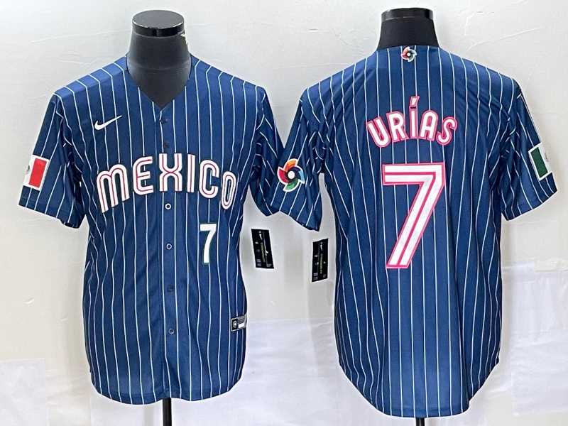 Mens Mexico Baseball #7 Julio Urias Number Navy Blue Pinstripe 2020 World Series Cool Base Nike Jersey4->2023 world baseball classic->MLB Jersey